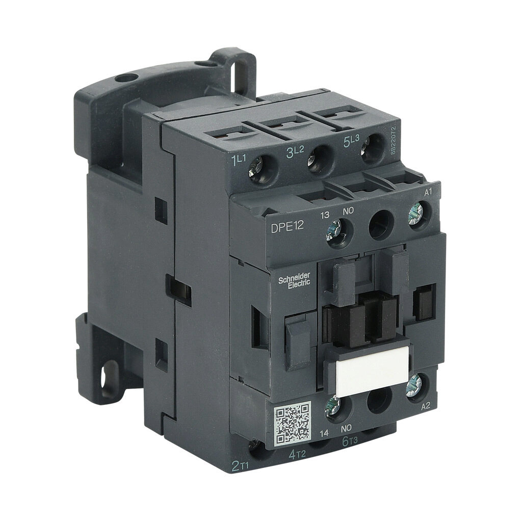 DPE12B7 - Schneider Electric Easy TeSys series IEC contactor, 12A, (3) N.O. power poles, (1) N.O. auxiliary contacts, 24 VAC (50/60Hz) coil voltage.