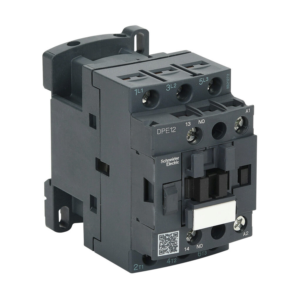DPE12U7 - Schneider Electric Easy TeSys series IEC contactor, 12A, (3) N.O. power poles, (1) N.O. auxiliary contacts, 240 VAC (50/60Hz) coil voltage.