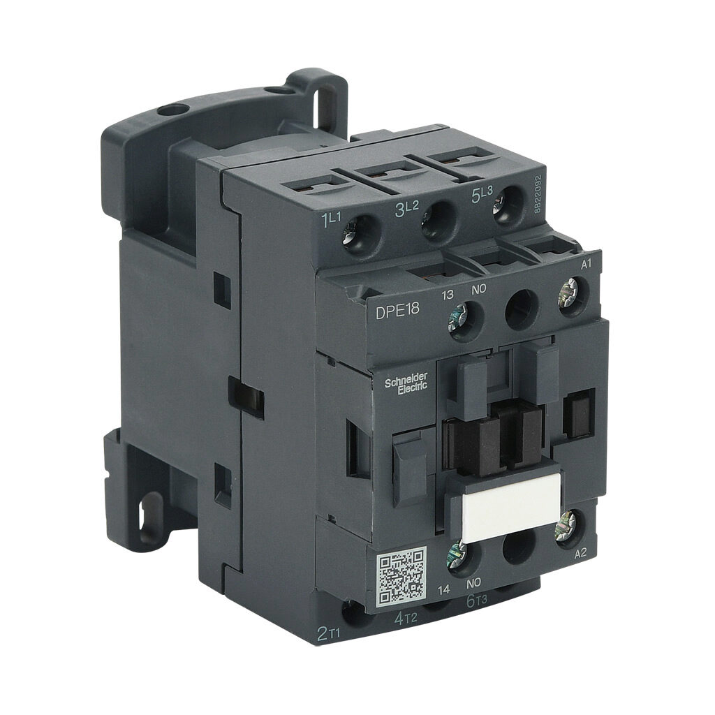 DPE18B7 - Schneider Electric Easy TeSys series IEC contactor, 18A, (3) N.O. power poles, (1) N.O. auxiliary contacts, 24 VAC (50/60Hz) coil voltage.