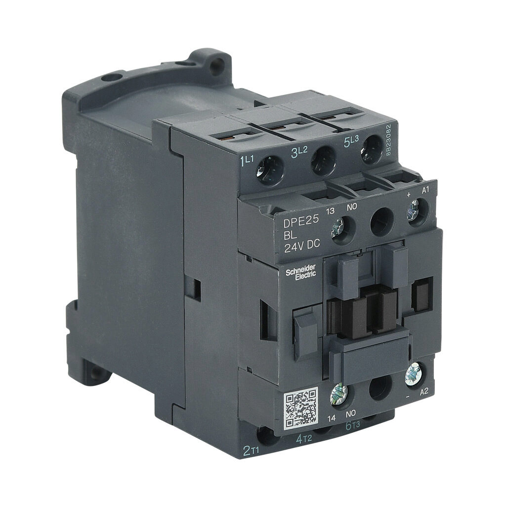 DPE25BL - Schneider Electric Easy TeSys series IEC contactor, 25A, (3) N.O. power poles, (1) N.O. auxiliary contacts, 24 VDC coil voltage.