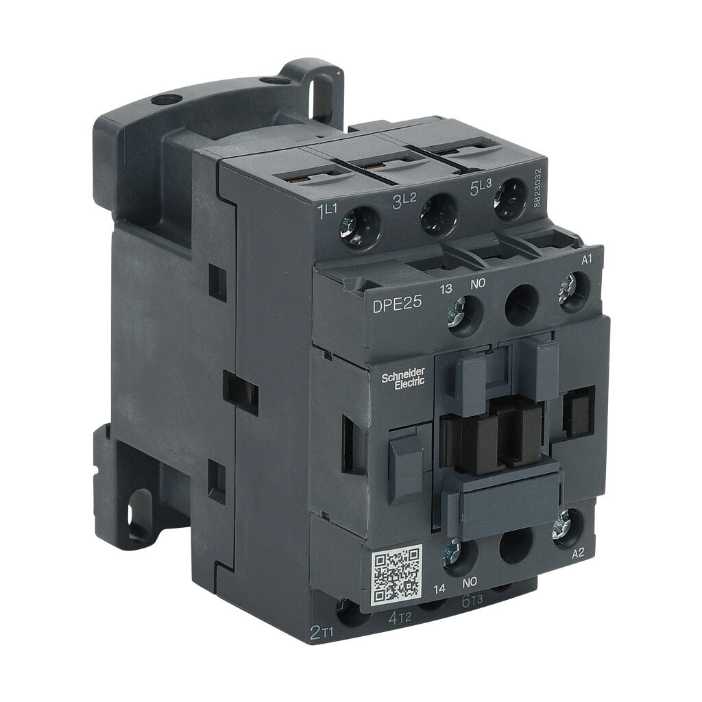 DPE25G7 - Schneider Electric Easy TeSys series IEC contactor, 25A, (3) N.O. power poles, (1) N.O. auxiliary contacts, 120 VAC (50/60Hz) coil voltage.