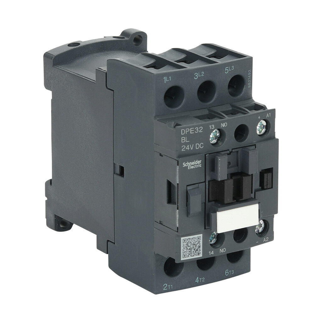 DPE32BL - Schneider Electric Easy TeSys series IEC contactor, 32A, (3) N.O. power poles, (1) N.O. auxiliary contacts, 24 VDC coil voltage.