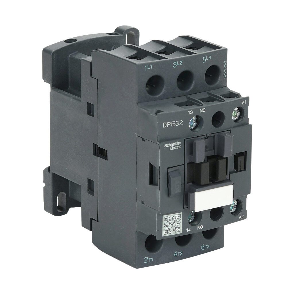 DPE32G7 - Schneider Electric Easy TeSys series IEC contactor, 32A, (3) N.O. power poles, (1) N.O. auxiliary contacts, 120 VAC (50/60Hz) coil voltage.