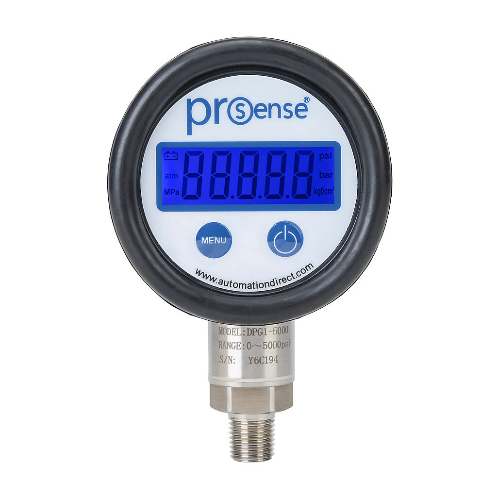 DPG1-5000 - ProSense digital pressure gauge, 0 to 5000 psig, 0.5% of full scale accuracy, stainless steel wetted parts, 1/4in male NPT process connection, lower mount.
