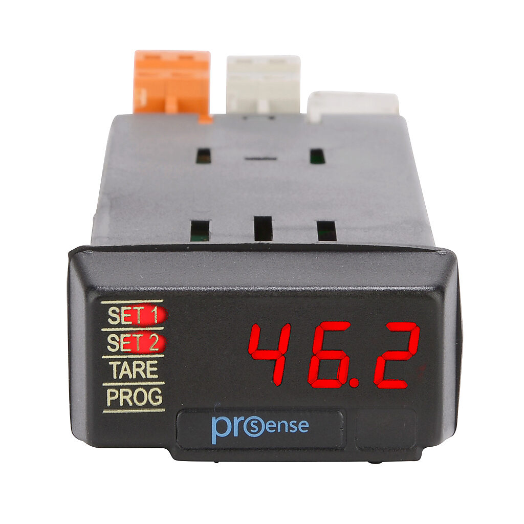 DPM1-A-A2R-L - ProSense digital panel meter, panel mount, 1/32 DIN, 8mm 4-digit red LED, current or voltage input, 0/4-20 mA, (2) 5A SPST relays output, 21-53 VAC/13.5-70 VDC operating voltage.