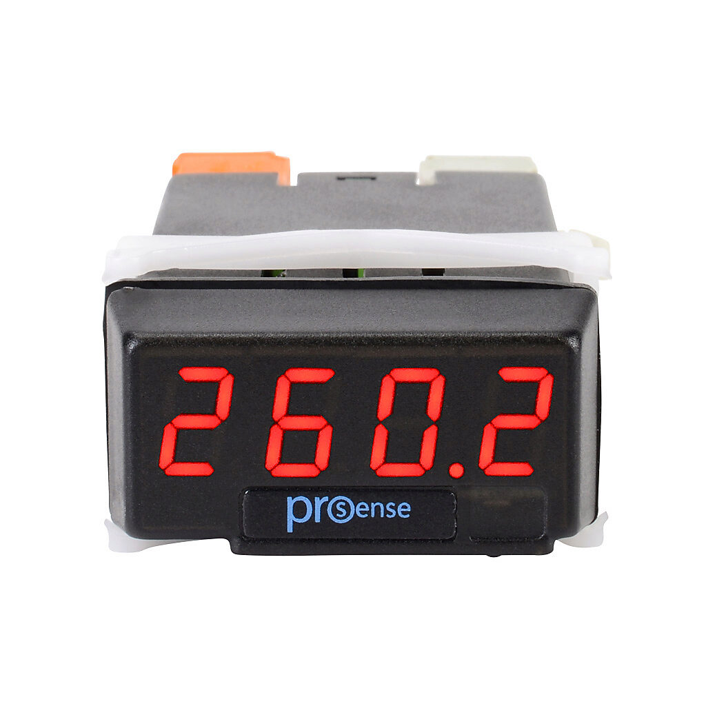 DPM1-E-L - ProSense digital panel meter, panel mount, 1/32 DIN, 10mm 4-digit red LED, AC/DC current or voltage input, 21-53 VAC/10.5-70 VDC operating voltage.