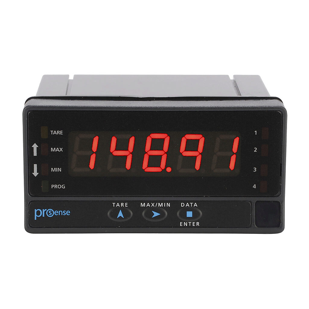 DPM3-AT-H - ProSense digital panel meter, panel mount, 1/8 DIN, 14mm 5-digit tri-color (red, green, amber) LED, current, voltage, load cell, RTD or thermocouple input, 85-265 VAC/100-300 VDC operating voltage.