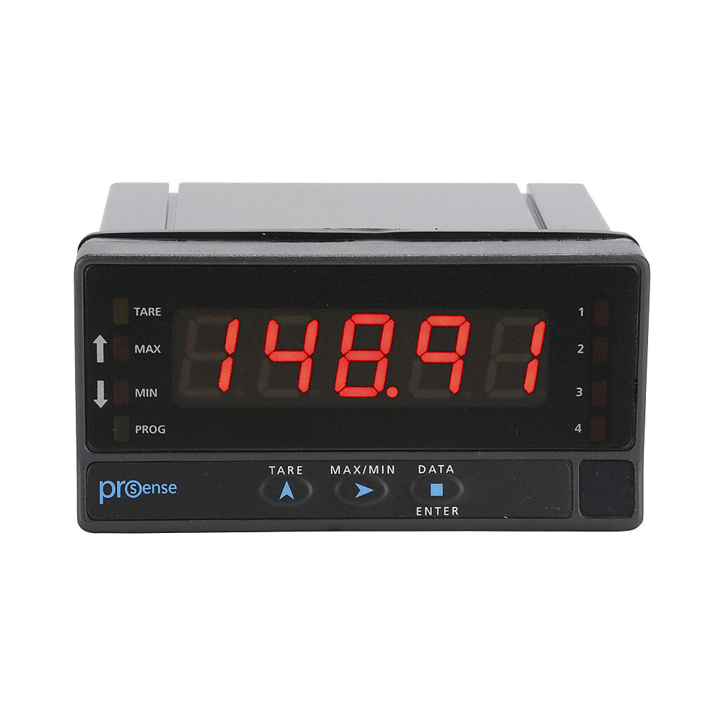 DPM3-AT-L - ProSense digital panel meter, panel mount, 1/8 DIN, 14mm 5-digit tri-color (red, green, amber) LED, current, voltage, load cell, RTD or thermocouple input, 22-53 VAC/10.5-70 VDC operating voltage.
