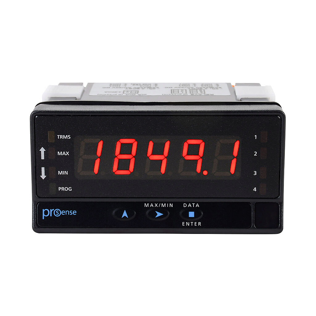 DPM3-E-A2R-H - ProSense digital panel meter, panel mount, 1/8 DIN, 14mm 5-digit tri-color (red, green, amber) LED, True RMS AC/DC current or voltage input, 4-20 mA, (2) 8A SPDT relays output, 85-265 VAC/100-300 VDC operating voltage.