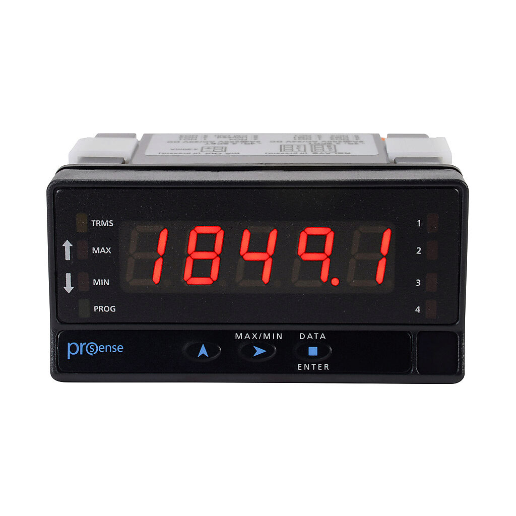 DPM3-E-A2R-L - ProSense digital panel meter, panel mount, 1/8 DIN, 14mm 5-digit tri-color (red, green, amber) LED, True RMS AC/DC current or voltage input, 4-20 mA, (2) 8A SPDT relays output, 22-53 VAC/10.5-70 VDC operating voltage.