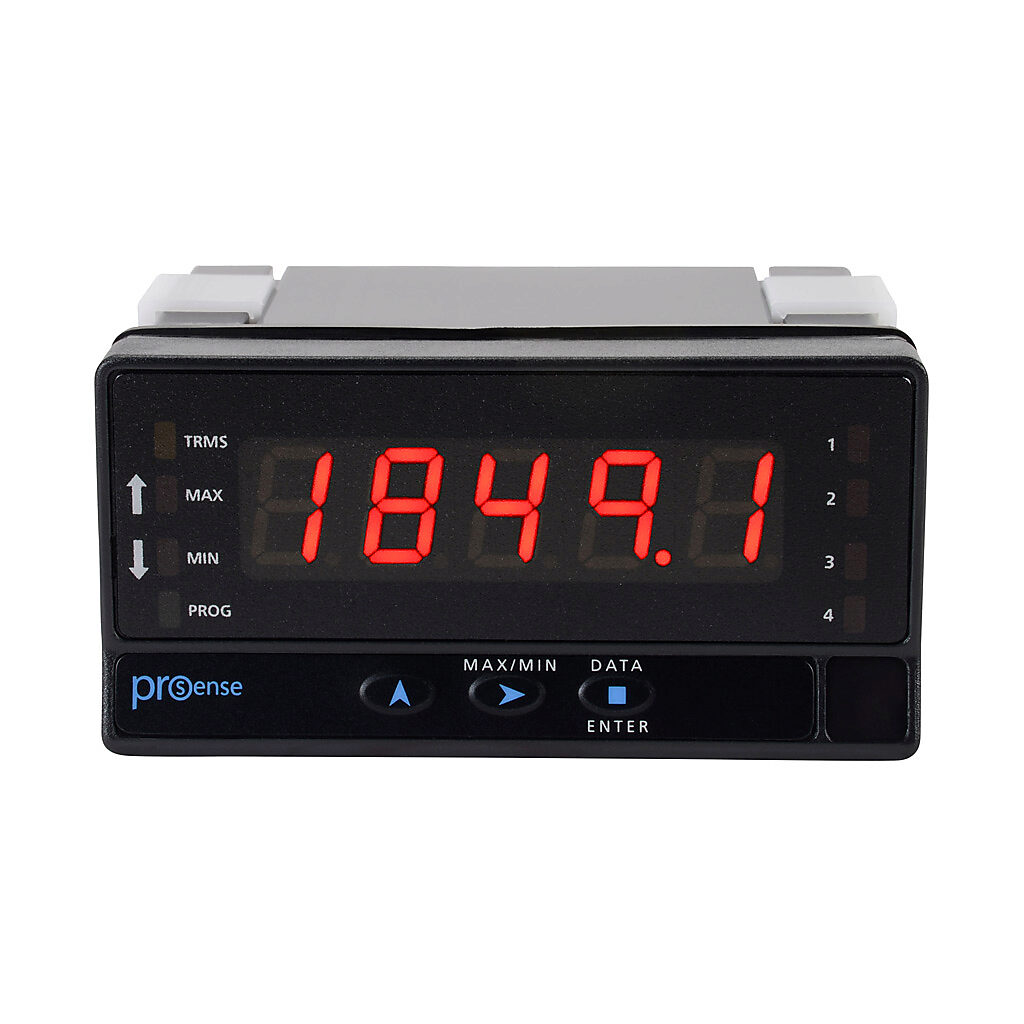 DPM3-E-H - ProSense digital panel meter, panel mount, 1/8 DIN, 14mm 5-digit tri-color (red, green, amber) LED, True RMS AC/DC current or voltage input, 85-265 VAC/100-300 VDC operating voltage.