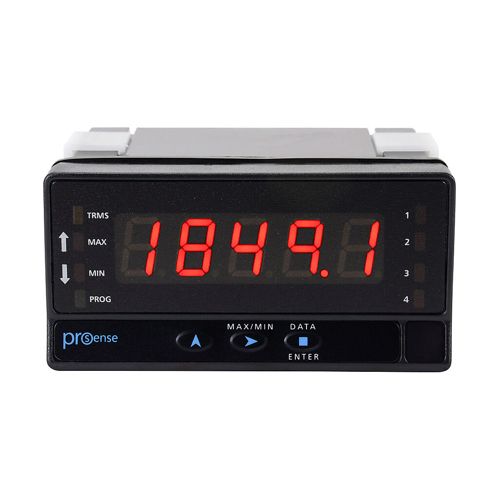 DPM3-E-L - ProSense digital panel meter, panel mount, 1/8 DIN, 14mm 5-digit tri-color (red, green, amber) LED, True RMS AC/DC current or voltage input, 22-53 VAC/10.5-70 VDC operating voltage.