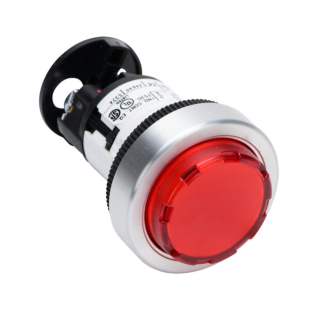 DR22E3L-E3RZA - Fuji Electric LED indicating light, permanent light function, IP65, 22mm, red, 30mm, round, plastic base, metal bezel, 24 VAC/VDC, full voltage.