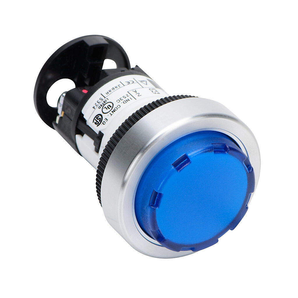 DR22E3L-E3SZA - Fuji Electric LED indicating light, permanent light function, IP65, 22mm, blue, 30mm, round, plastic base, metal bezel, 24 VAC/VDC, full voltage.