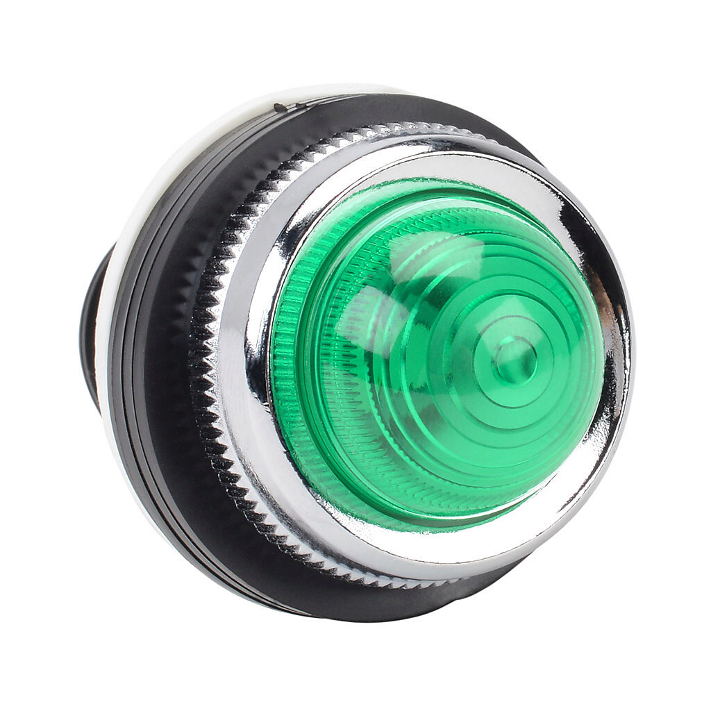 DR30D0L-E3GZC - Fuji Electric LED indicating light, permanent light function, 30mm, green, 41mm, dome, plastic base, metal bezel, 24 VAC/VDC, full voltage.