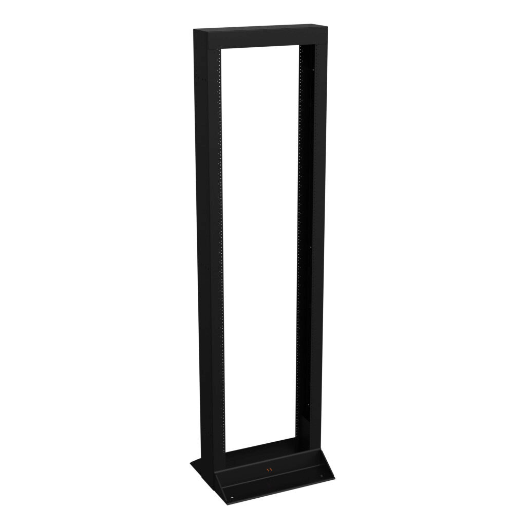 DRZ477 - Hammond 2-post seismic rack, 44U, 19in rack width, 2000lb capacity, carbon steel, black, powder coat finish.