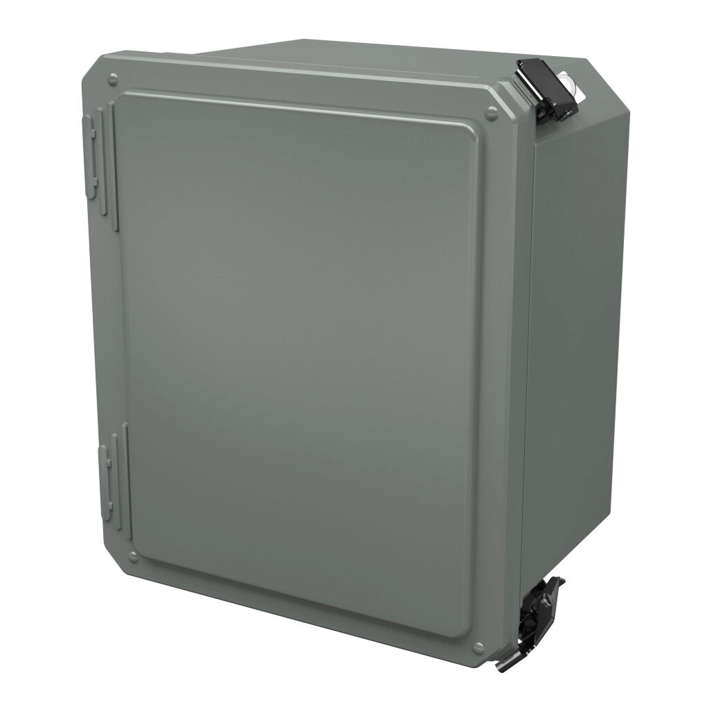 DS100806HPL - Stahlin Diamond Shield series enclosure, NEMA 1/3/3S/4X/12/13, 10 x 8 x 6in (HxWxD), wall mount, fiberglass reinforced polyester, gray, crowned single-door, quick-release latch, padlock hasp and staple.