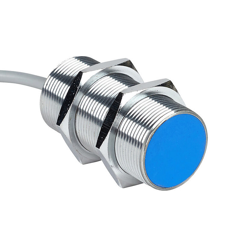 DW-AD-503-M30 - Contrinex inductive proximity sensor, tubular, 30mm diameter x 60mm body, chrome-plated brass housing, PNP, N.O. output, 22mm sensing distance, semi-flush, 200 Hz switching frequency, IP67, pigtail.