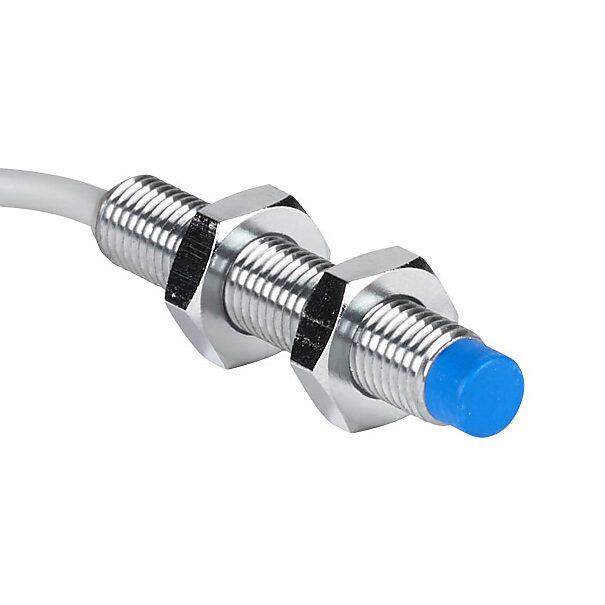 DW-AD-511-M8 - Contrinex inductive proximity sensor, tubular, 8mm diameter x 45mm body, chrome-plated brass housing, NPN, N.O. output, 6mm sensing distance, non-flush, 500 Hz switching frequency, IP67, pigtail.