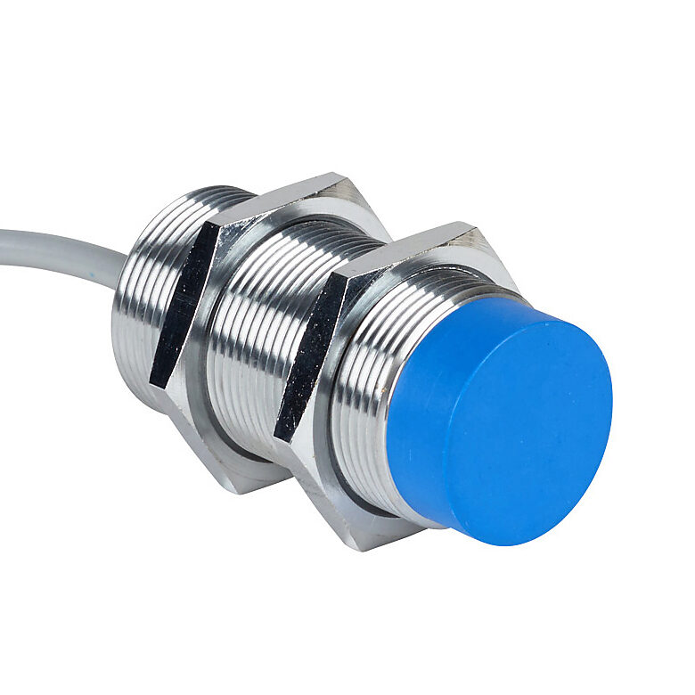 DW-AD-513-M30 - Contrinex inductive proximity sensor, tubular, 30mm diameter x 60mm body, chrome-plated brass housing, PNP, N.O. output, 40mm sensing distance, non-flush, 100 Hz switching frequency, IP67, pigtail.