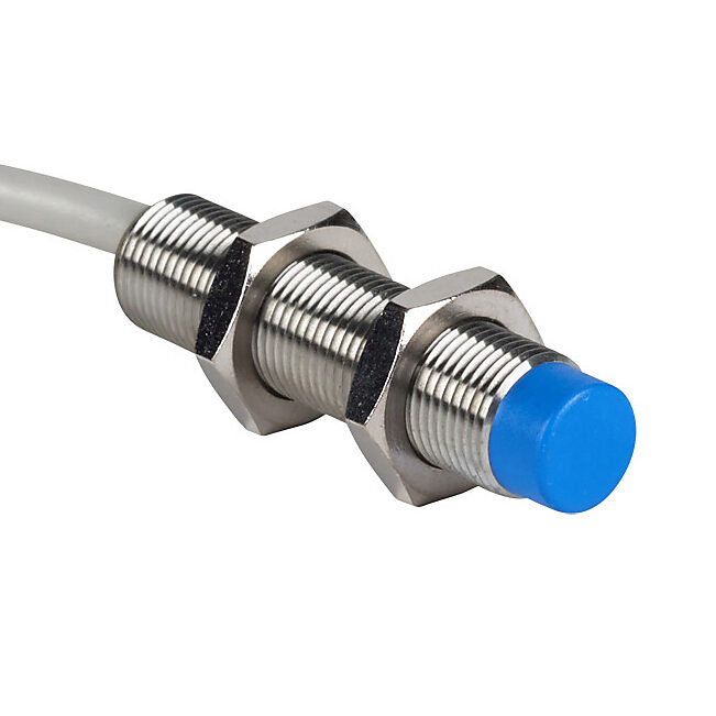 DW-AD-514-M12 - Contrinex inductive proximity sensor, tubular, 12mm diameter x 50mm body, chrome-plated brass housing, PNP, N.C. output, 10mm sensing distance, non-flush, 400 Hz switching frequency, IP67, pigtail.