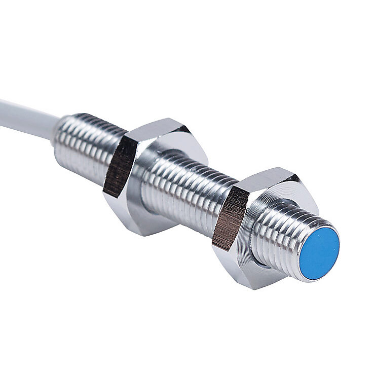 DW-AD-521-M8 - Contrinex inductive proximity sensor, tubular, 8mm diameter x 45mm body, chrome-plated nickel silver housing, NPN, N.O. output, 4mm sensing distance, semi-flush, 500 Hz switching frequency, IP67, pigtail.