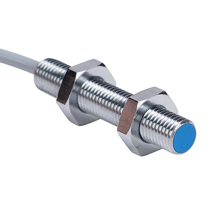 DW-AD-524-M8 - Contrinex inductive proximity sensor, tubular, 8mm diameter x 45mm body, chrome-plated nickel silver housing, PNP, N.C. output, 4mm sensing distance, semi-flush, 500 Hz switching frequency, IP67, pigtail.