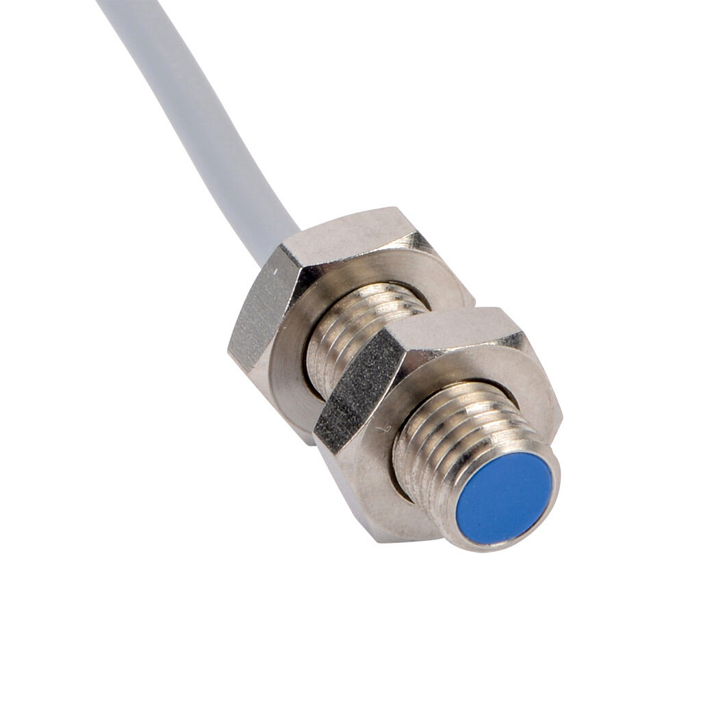 DW-AD-601-M8-121 - Contrinex inductive proximity sensor, tubular, 8mm diameter x 22mm body, 304 stainless steel housing, NPN, N.O. output, 1.5mm sensing distance, flush, 5 kHz switching frequency, IP67, pigtail.