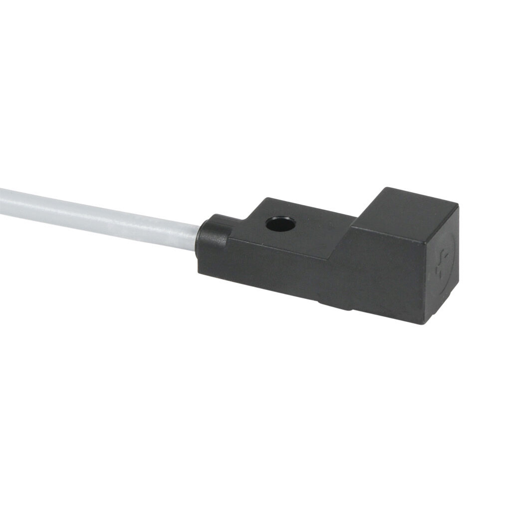 DW-AD-611-C12P-1523 - Contrinex inductive proximity sensor, rectangular, 12 x 27 x 12mm body, polycarbonate housing, front sensing, NPN, N.O. output, 4mm sensing distance, non-flush, 2000 Hz switching frequency, IP67, pigtail.