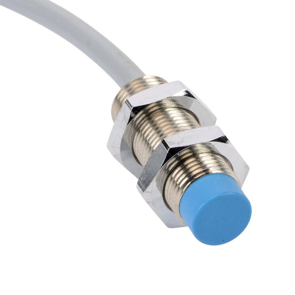 DW-AD-611-M12-120 - Contrinex inductive proximity sensor, tubular, 12mm diameter x 35mm body, nickel-plated brass housing, NPN, N.O. output, 4mm sensing distance, non-flush, 2 kHz switching frequency, IP67, pigtail.