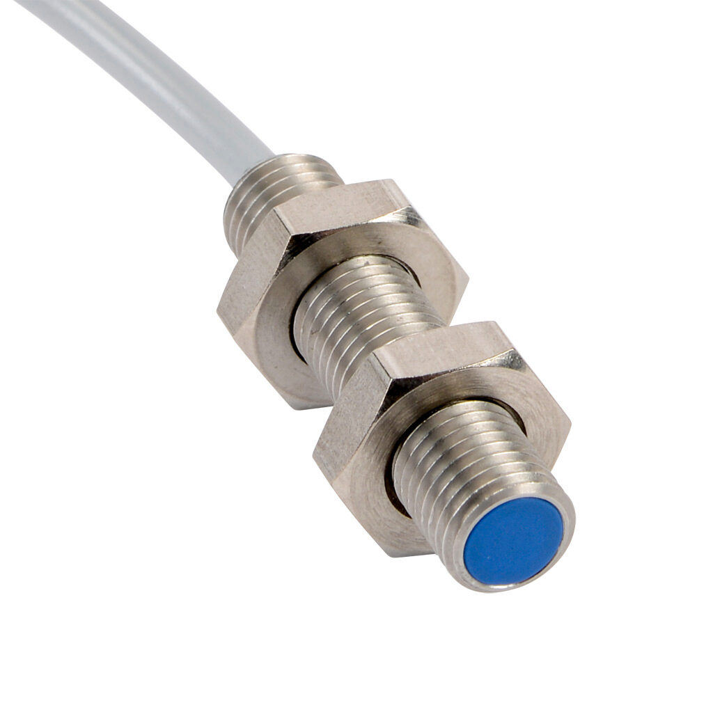 DW-AD-621-M8 - Contrinex inductive proximity sensor, tubular, 8mm diameter x 35mm body, 304 stainless steel housing, NPN, N.O. output, 2mm sensing distance, flush, 5 kHz switching frequency, IP67, pigtail.