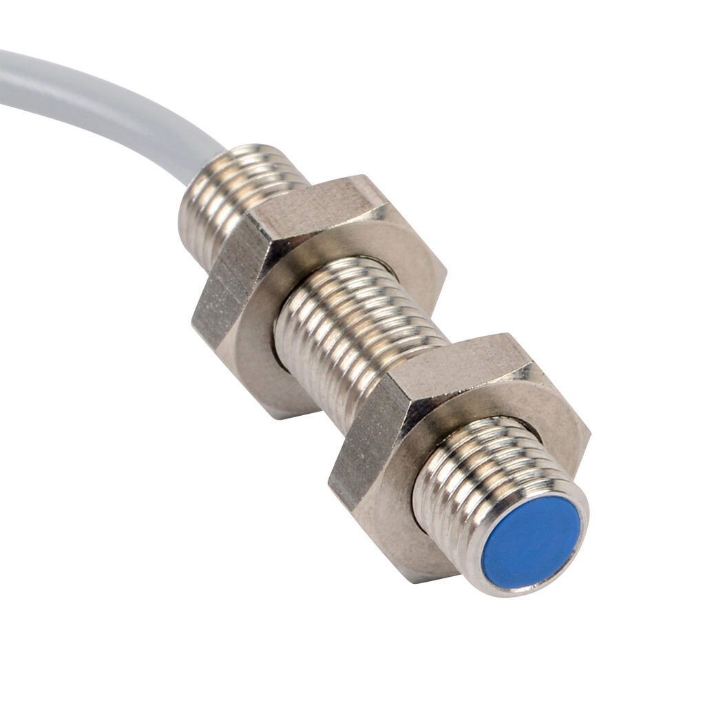 DW-AD-623-M8 - Contrinex inductive proximity sensor, tubular, 8mm diameter x 35mm body, 304 stainless steel housing, PNP, N.O. output, 2mm sensing distance, flush, 5 kHz switching frequency, IP67, pigtail.