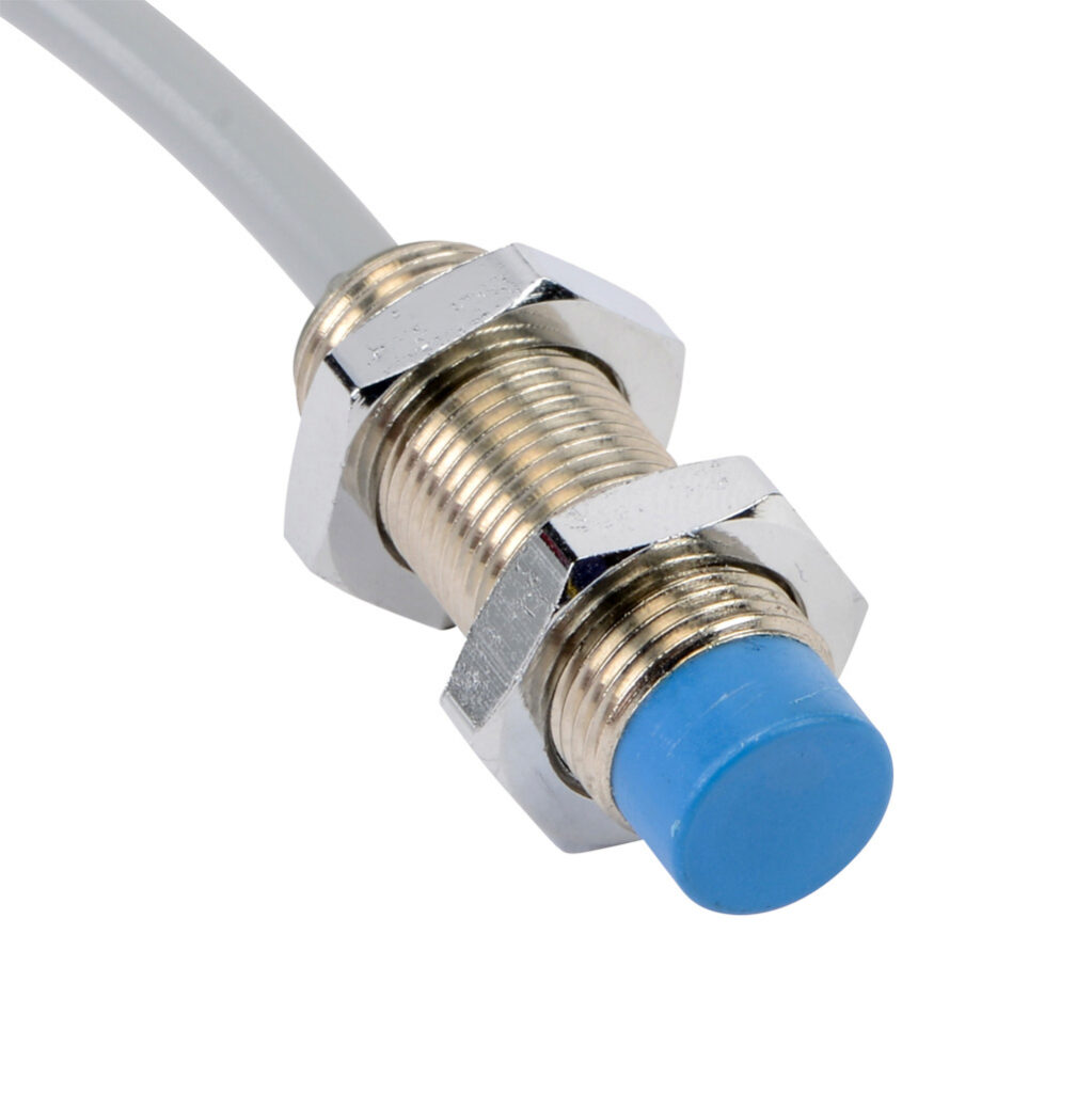 DW-AD-631-M12-120 - Contrinex inductive proximity sensor, tubular, 12mm diameter x 35mm body, nickel-plated brass housing, NPN, N.O. output, 8mm sensing distance, non-flush, 1.4 kHz switching frequency, IP67, pigtail.