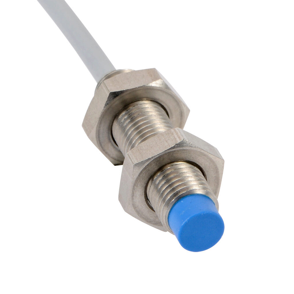 DW-AD-631-M8 - Contrinex inductive proximity sensor, tubular, 8mm diameter x 35mm body, 304 stainless steel housing, NPN, N.O. output, 4mm sensing distance, non-flush, 3.5 kHz switching frequency, IP67, pigtail.