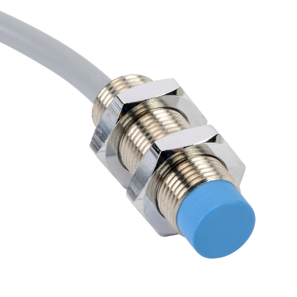 DW-AD-633-M12-120 - Contrinex inductive proximity sensor, tubular, 12mm diameter x 35mm body, nickel-plated brass housing, PNP, N.O. output, 8mm sensing distance, non-flush, 1.4 kHz switching frequency, IP67, pigtail.
