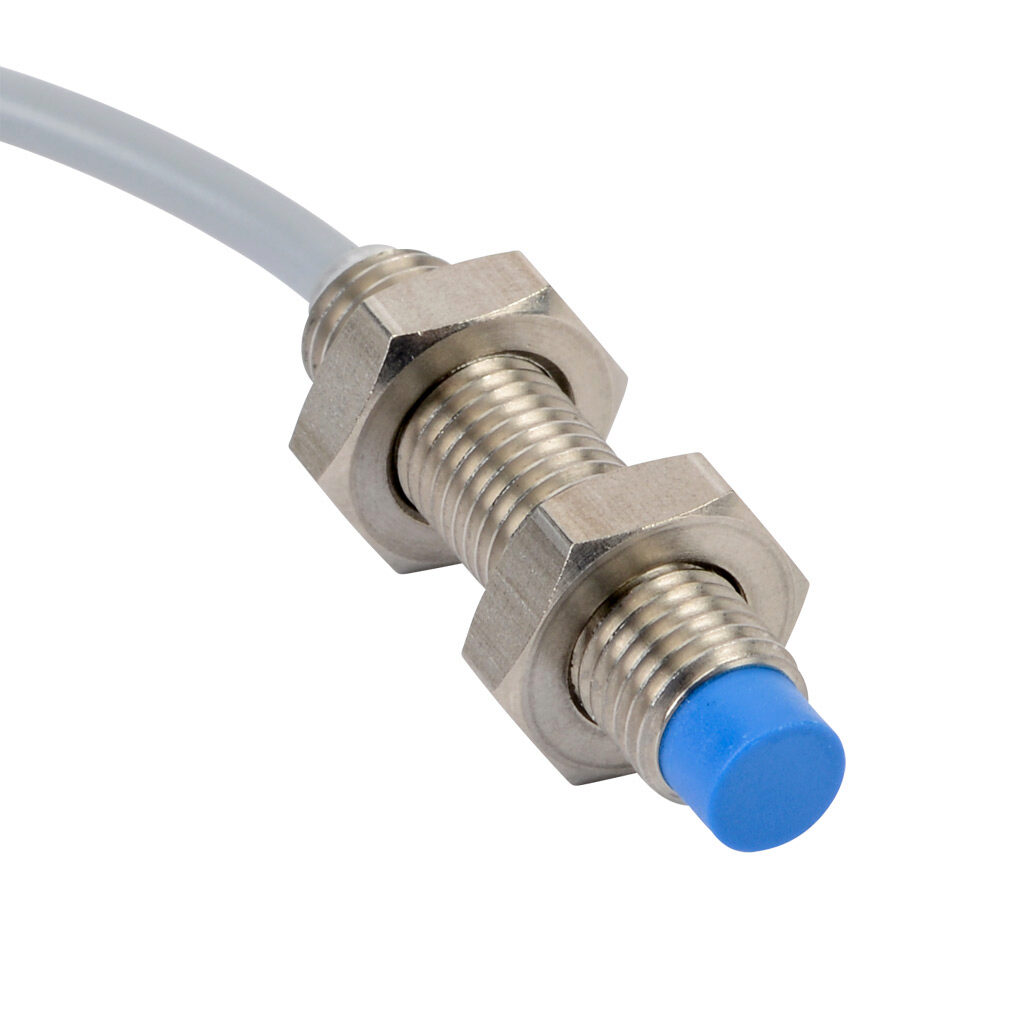 DW-AD-633-M8 - Contrinex inductive proximity sensor, tubular, 8mm diameter x 35mm body, 304 stainless steel housing, PNP, N.O. output, 4mm sensing distance, non-flush, 3.5 kHz switching frequency, IP67, pigtail.