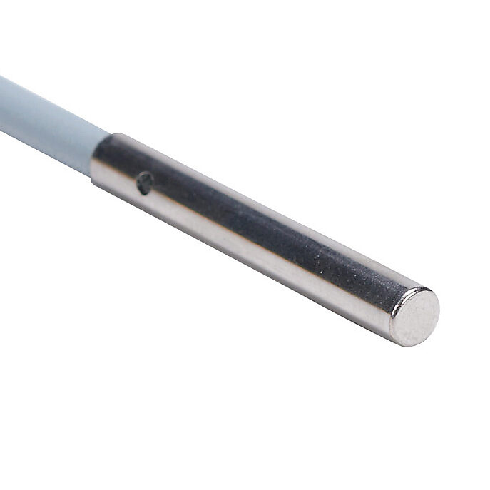 DW-AD-711-04 - Contrinex inductive proximity sensor, tubular, 4mm diameter x 30mm body, stainless steel housing, NPN, N.O. output, 3mm sensing distance, non-flush, 1.2 kHz switching frequency, IP67, pigtail.
