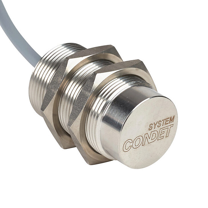 DW-AD-711-M30 - Contrinex inductive proximity sensor, tubular, 30mm diameter x 50mm body, stainless steel housing, NPN, N.O. output, 40mm sensing distance, non-flush, 90 Hz switching frequency, IP68 IP69K, pigtail.