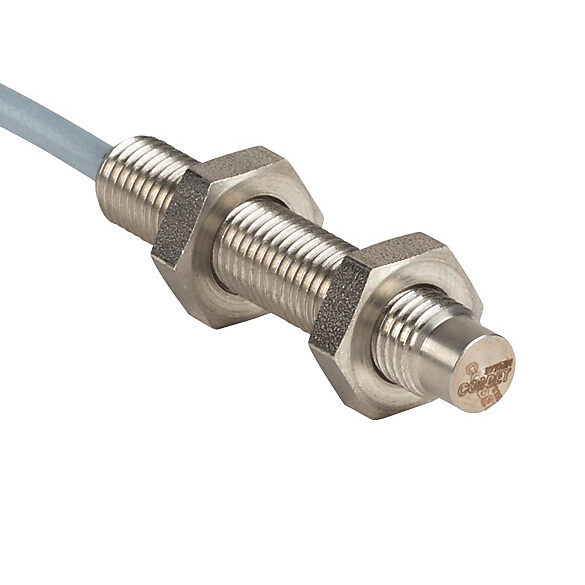 DW-AD-714-M8 - Contrinex inductive proximity sensor, tubular, 8mm diameter x 45mm body, stainless steel housing, PNP, N.C. output, 6mm sensing distance, non-flush, 700 Hz switching frequency, IP67 IP68, pigtail.