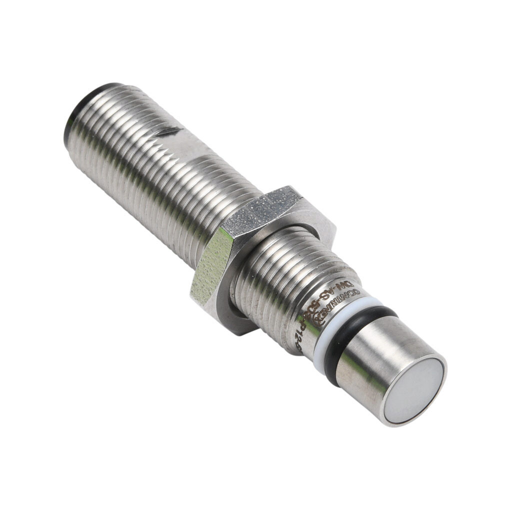 DW-AS-503-P12-624 - Contrinex inductive proximity sensor, tubular, 12mm diameter x 56mm body, 304 stainless steel housing, PNP, N.O., 1.5mm sensing distance, flush, 600 Hz switching frequency, IP68, 4-pin M12 quick-disconnect.