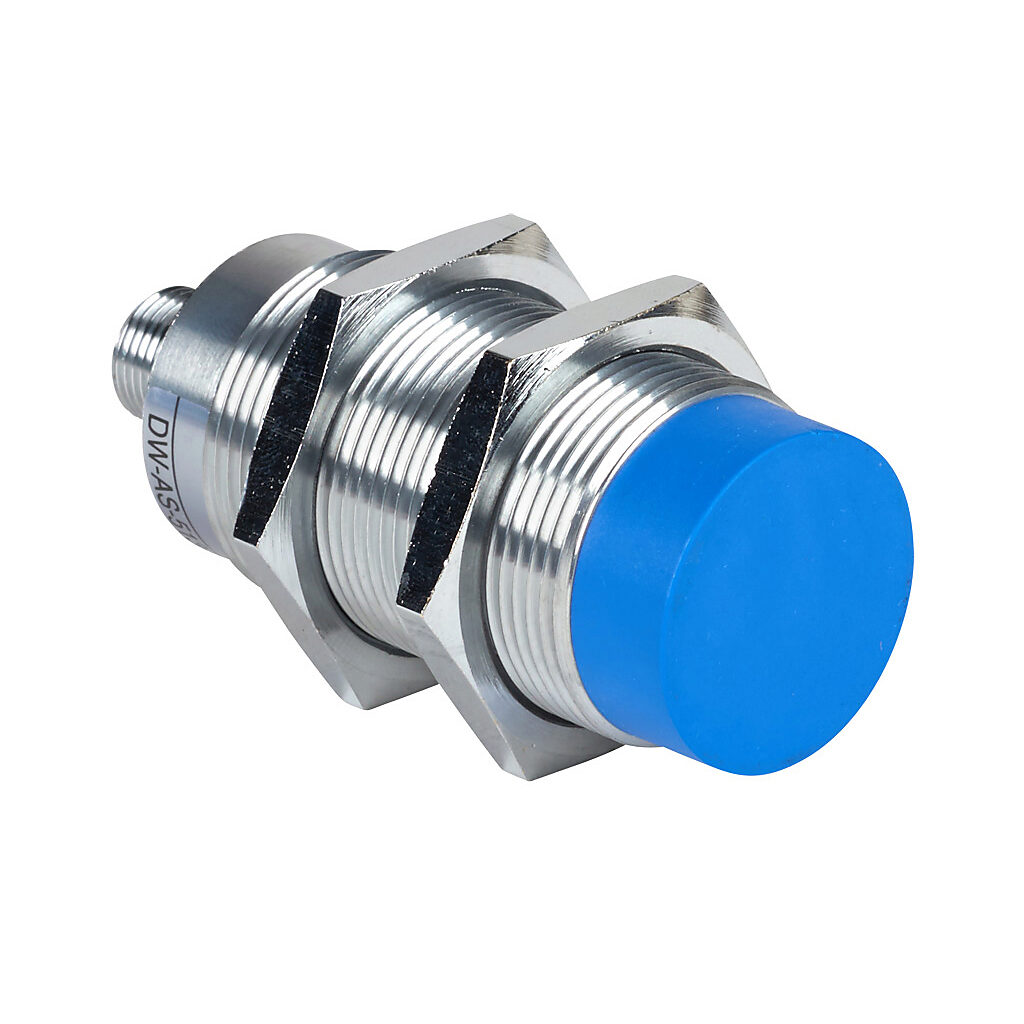 DW-AS-513-M30-002 - Contrinex inductive proximity sensor, tubular, 30mm diameter x 73.5mm body, chrome-plated brass housing, PNP, N.O. output, 40mm sensing distance, non-flush, 100 Hz switching frequency, IP67, 4-pin M12 quick-disconnect.