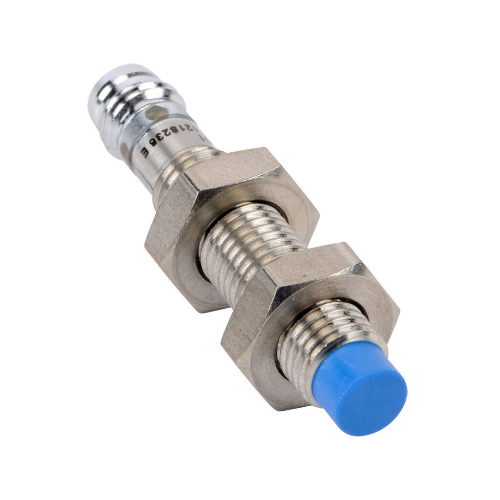 DW-AS-633-M8-001 - Contrinex inductive proximity sensor, tubular, 8mm diameter x 45mm body, 304 stainless steel housing, PNP, N.O. output, 4mm sensing distance, non-flush, 3.5 kHz switching frequency, IP67, 3-pin M8 quick-disconnect.