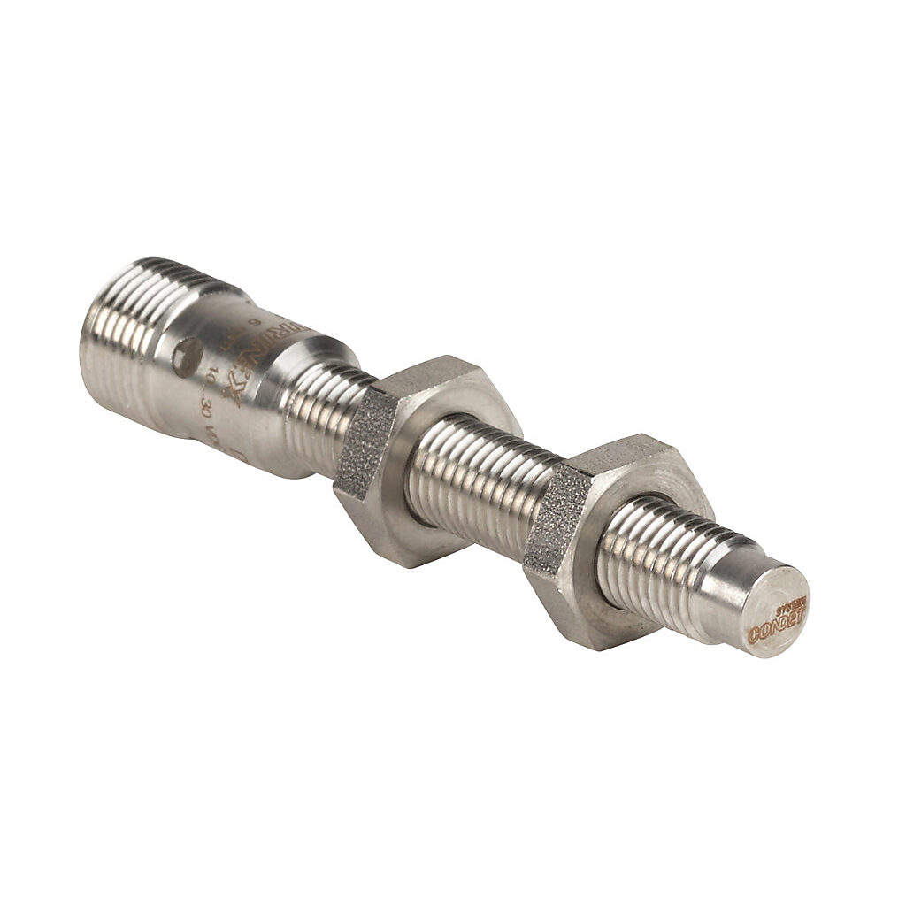DW-AS-714-M8 - Contrinex inductive proximity sensor, tubular, 8mm diameter x 66mm body, stainless steel housing, PNP, N.C. output, 6mm sensing distance, non-flush, 700 Hz switching frequency, IP67 IP68, 4-pin M12 quick-disconnect.