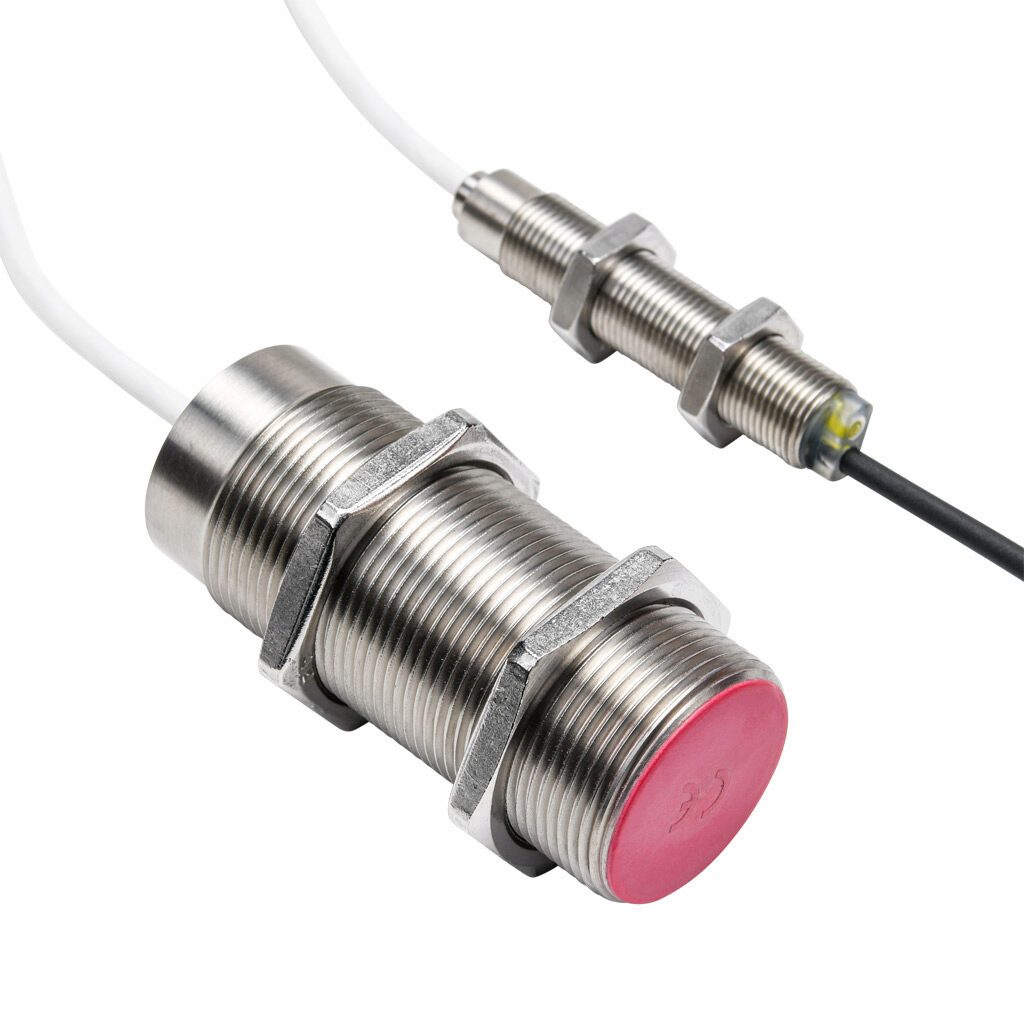 DW-HD-601-M30-411 - Contrinex inductive proximity sensor, tubular, 30mm diameter x 75mm body, 304 stainless steel housing, NPN, N.O., 10mm sensing distance, flush, 200 Hz switching frequency, IP67, pigtail.