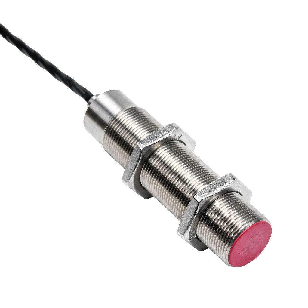 DW-HD-603-M18-310 - Contrinex inductive proximity sensor, tubular, 18mm diameter x 76mm body, 304 stainless steel housing, PNP, N.O., 5mm sensing distance, flush, 400 Hz switching frequency, IP67, pigtail.