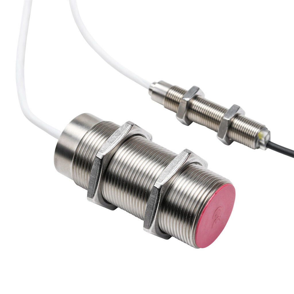 DW-HD-603-M30-411 - Contrinex inductive proximity sensor, tubular, 30mm diameter x 75mm body, 304 stainless steel housing, PNP, N.O., 10mm sensing distance, flush, 200 Hz switching frequency, IP67, pigtail.