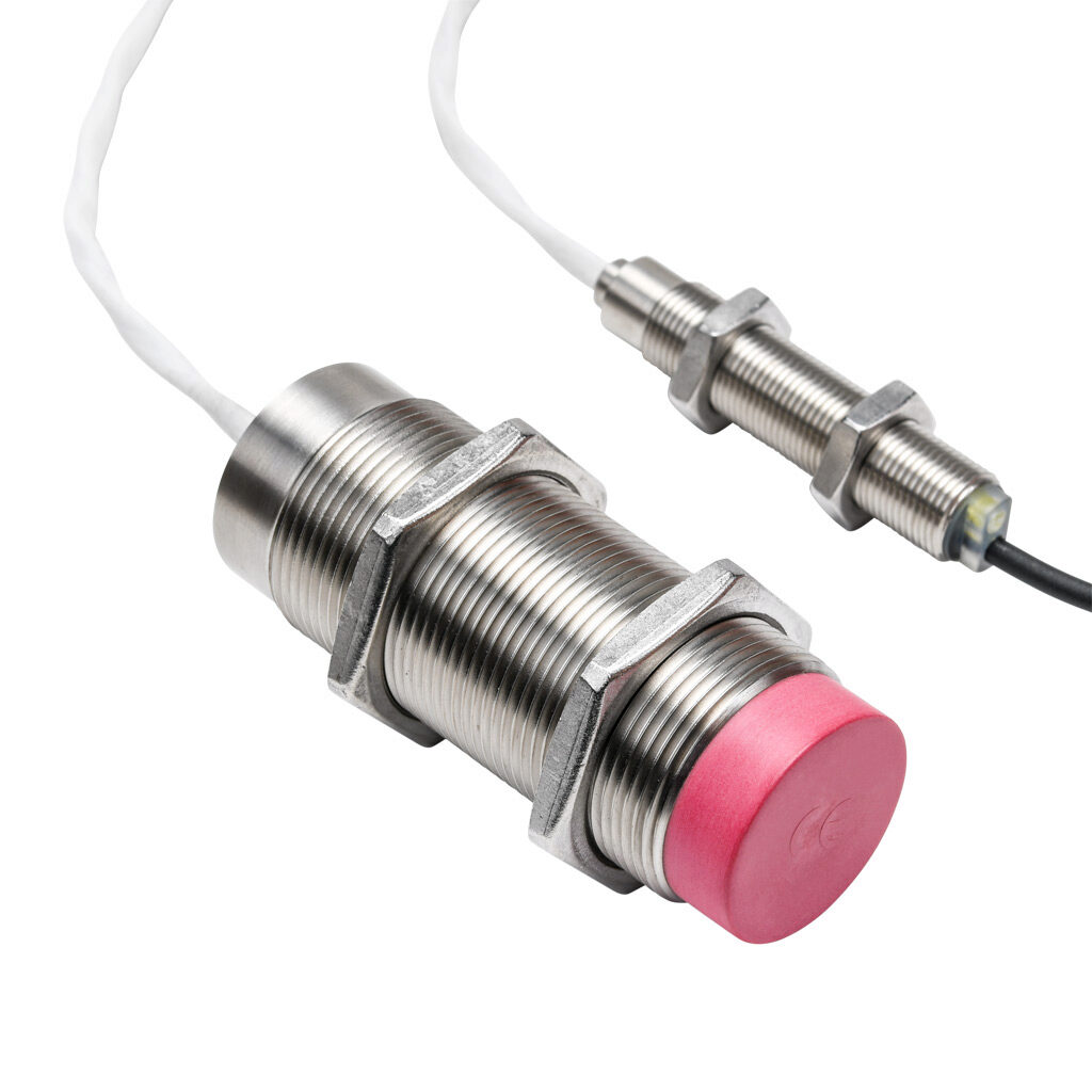 DW-HD-611-M30-411 - Contrinex inductive proximity sensor, tubular, 30mm diameter x 83mm body, 304 stainless steel housing, NPN, N.O., 15mm sensing distance, non-flush, 150 Hz switching frequency, IP67, pigtail.