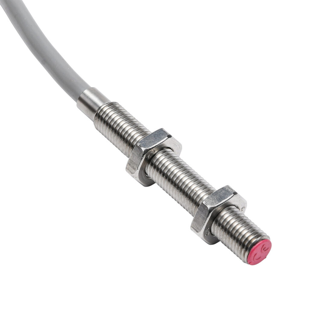 DW-HD-623-M8-100 - Contrinex inductive proximity sensor, tubular, 8mm diameter x 60mm body, 304 stainless steel housing, PNP, N.O., 2mm sensing distance, flush, 600 Hz switching frequency, IP67, pigtail.