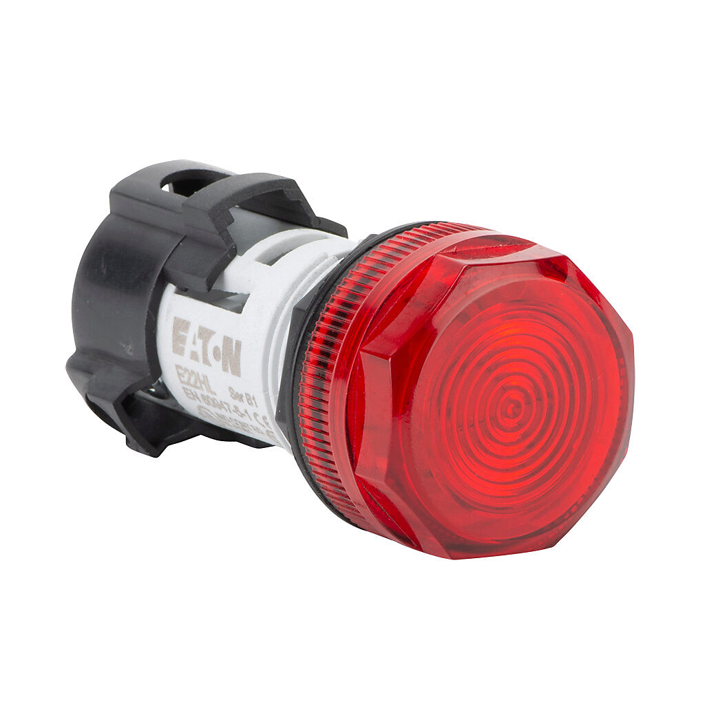 E22HL2X4 - Eaton cluster style LED indicating light, permanent light function, 22mm, red, 29mm, round, plastic base, 24 VAC/VDC, full voltage.