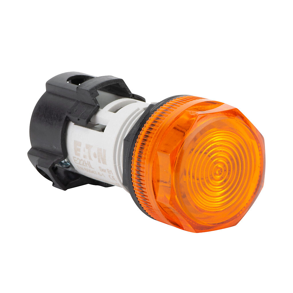 E22HL9X4 - Eaton cluster style LED indicating light, permanent light function, 22mm, amber, 29mm, round, plastic base, 24 VAC/VDC, full voltage.